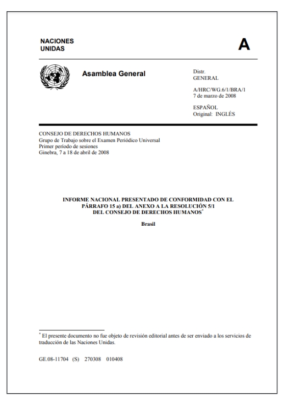 RPU - Informe Nacional da ONU sobre o Brasil, 2008