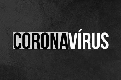 Arte retangular em fundo escuro com a palavra coronavírus
