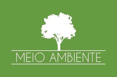 Imagem exibe fundo verde e sobre ele, na cor branca, o desenho da sombra de uma árvore e o texto "Meio Ambiente".