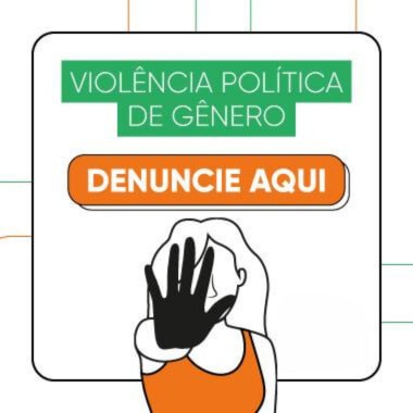 Imagem de uma mulher com a mão levantada num gesto de basta para exemplificar a campanha sobre Violência Política de Gênero do Ministério Público Eleitoral