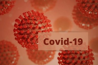 Foto com um filtro avermelhado de cepas do coronavírus vistos da perspectiva de um microscópio