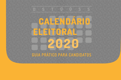 Banner com fundo cinza e lateral da cor laranja escrito no centro: Calendário Eleitoral 2020 Guia Prático para Candidato.