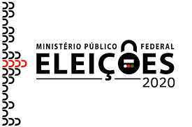 Arte retangular com fundo branco e texto Ministério Público Federal eleições 2020 em figura que simula capa de fichário