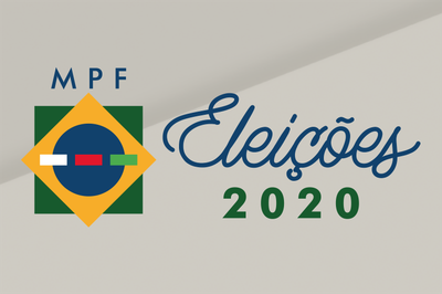#pracegover: Arte retangular com fundo cinza claro. Na lateral, há uma representação personalizada da bandeira do Brasil, acima dela está a sigla “MPF”. Ao lado, está escrito na cor azul e em letra estilo cursiva “Eleições”, abaixo, está escrito na cor verde “2020”.