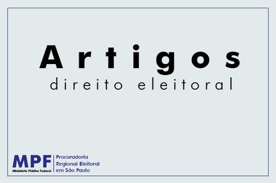 Imagem com fundo azul claro, onde se lê "Artigos direito eleitoral" centralizado, em letras pretas, e a logomarca da PRE-SP, onde está escrito "MPF | Procuradoria Regional Eleitoral de São Paulo".
