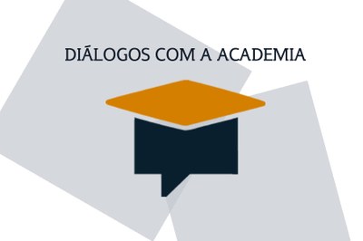 Imagem apresenta a logomarca do projeto Diálogos com a Academia, que mescla, no mesmo ícone, uma alusão a um balão de discussão e a um chapéu de formando