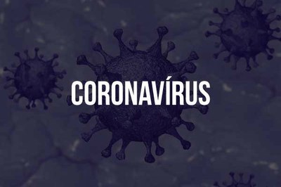 Arte com fundo preto escrito coronavírus na cor branca