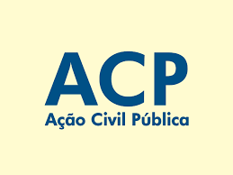 #pracegover: arte retangular com fundo claro e destaque para o texto ACP - Ação Civil Pública em azul