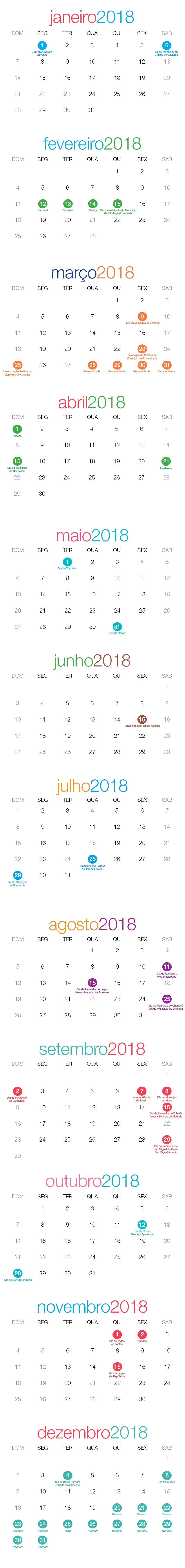 Calendário 2018