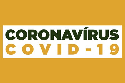 As palavras coronavírus e covid 19 sobre um fundo amarelo.