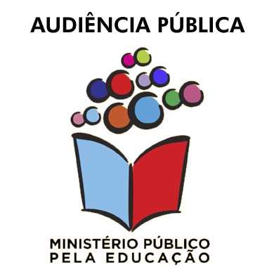 Logomarca do projeto Ministério Público pela Educação que mostra um livro aberto e desenhos de círculos representando leitores.